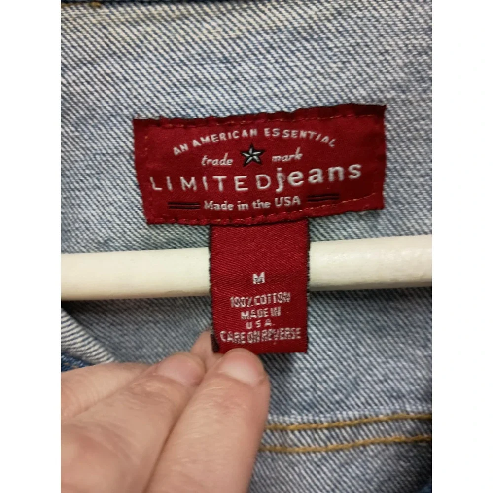 VTG‎ Y2K Limited Jeans Denim Vest Womens Medium Blue Rhinestone Trim